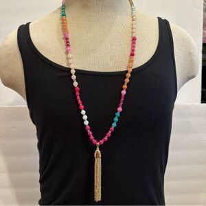 NWT Tommy Bahama “Multicolor Fringe Pendant” necklace glass beads, gold plated